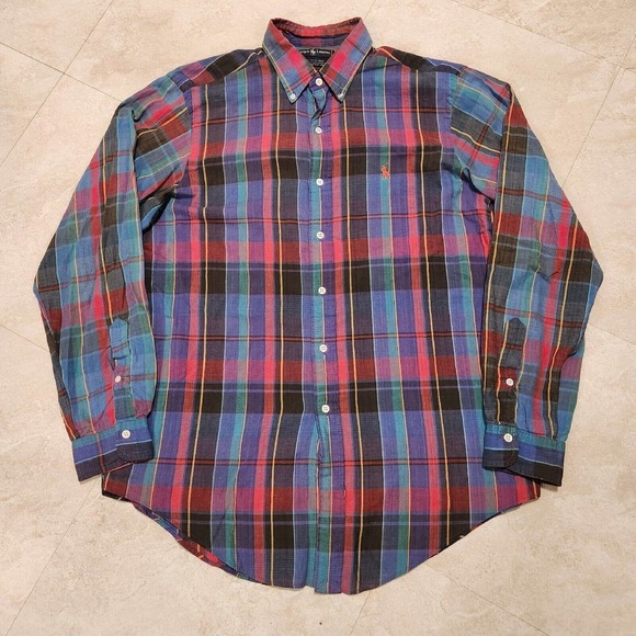 VTG 90s Polo Ralph Lauren Mens L Large Long Sleeve Button Down Shirt Handwoven - Picture 2 of 9